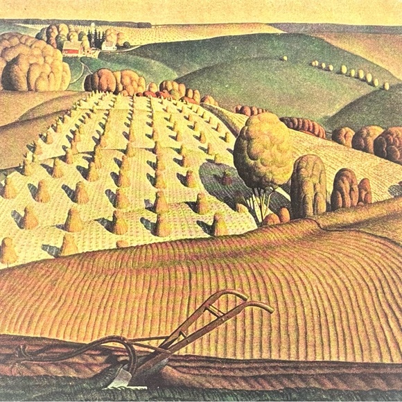 Grant DeVolson Wood Fall Plowing Original Vintage Art Print USA 1930’s Printed - Picture 1 of 6
